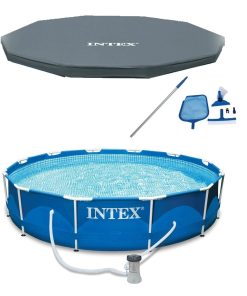 Intex 12' x 30" Metal Frame Above Ground Pool Filter Cover & Maintenance Kit