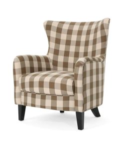 Noble House Arabella Brown Checkerboard Fabric Club Chair