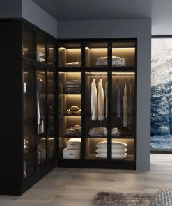 Lighted Modern Glass Door Wardrobe Armoire with Ample Storage - 47.2" Black