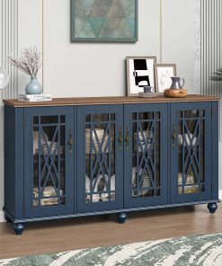 63" Vintage Storage Sideboard Buffet Accent Cabinet Navy - Festivo