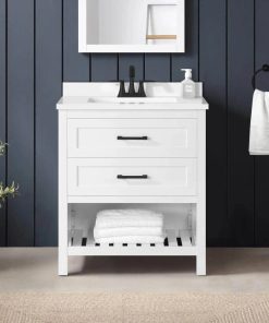 Home Decorators Collection Autumn 30 in. W x 19 in. D x 34 in. H Single Sink Bath Vanity in White with White Engineered Stone Top