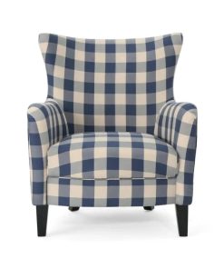 Noble House Arabella Blue Checkerboard Fabric Club Chair