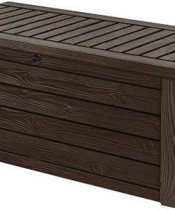 Keter Westwood 150 Gallon Resin Large Deck Box Organization and Storage for Patio Furniture, Outdoor Cushions, Garden Tools and Pool Toys, Brown