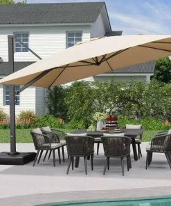 Purple Leaf 12 ft Square Patio Umbrella Large Outdoor Aluminum Umbrella Offset Umbrella with 360-Degree Rotation Cantilever for Garden Deck Backyard