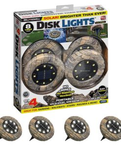 BellHowell 4Pack Disk Lights Stone 8Bulb 80Lumen 3Watt Auto OnOff Outdoor Camouflaged LED Lighting As Seen On TV 6000 K
