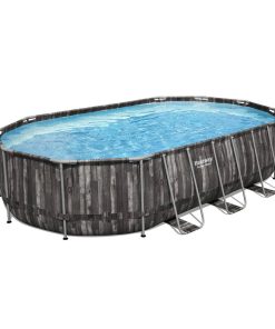 Bestway 5611SE-BW Power Steel Frame 20 x 12 x 4 Foot Above Ground Oval Pool Set